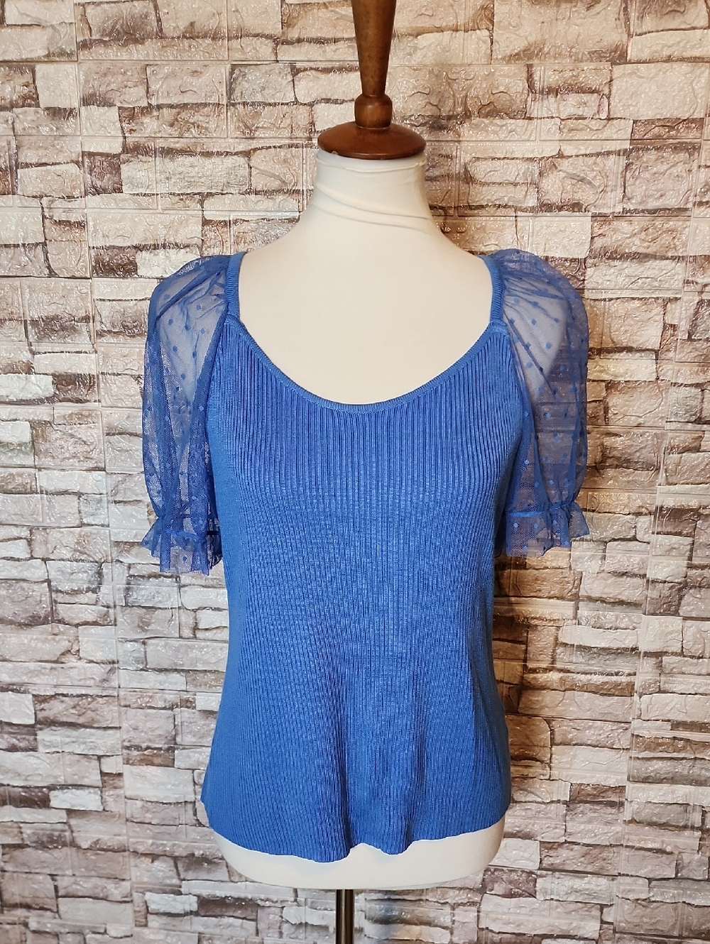 Cato Blue Sheer Sleeve  Blouse